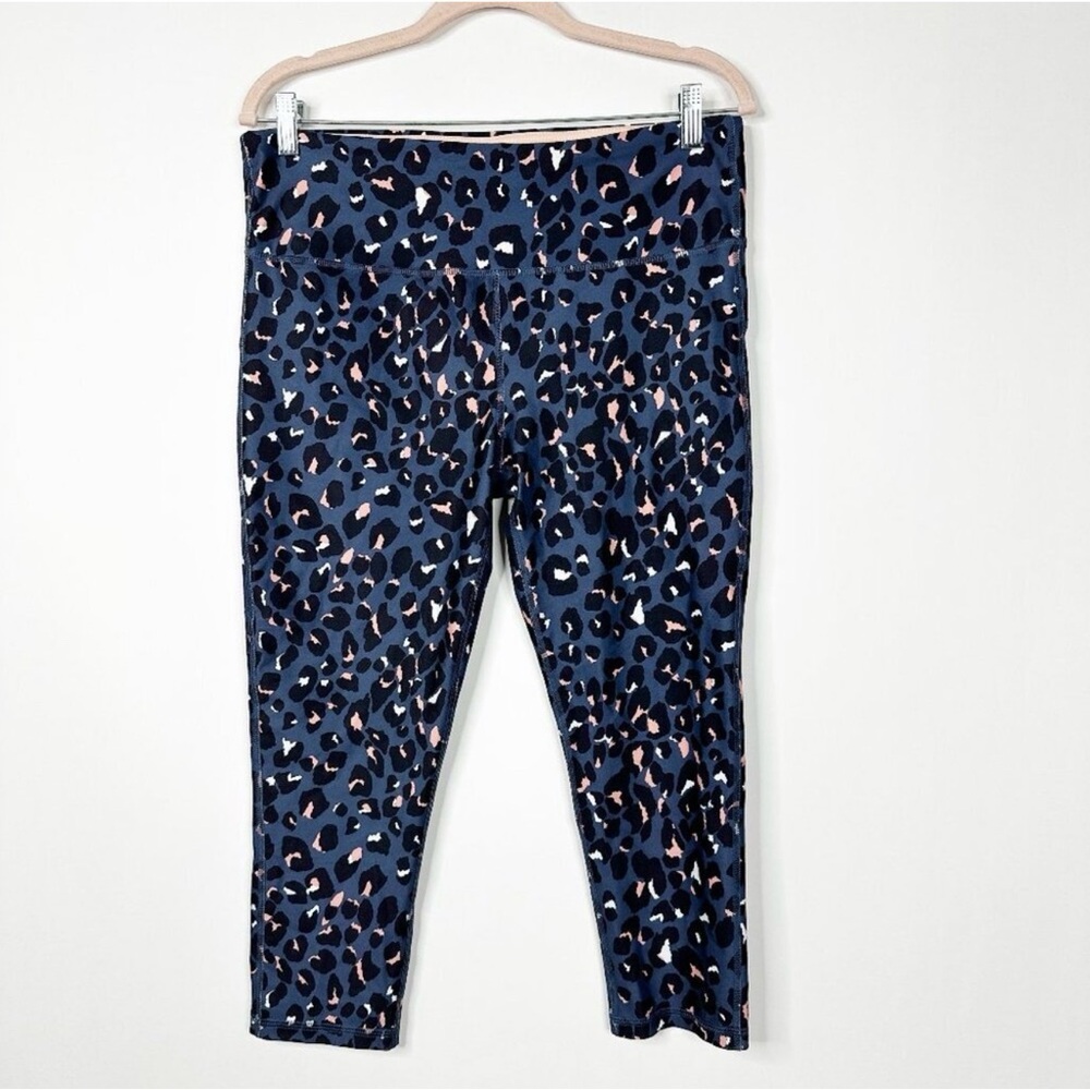Marika Sport XL 16/18 Blue Leopard Capri Leggings Activewear Yoga Workout